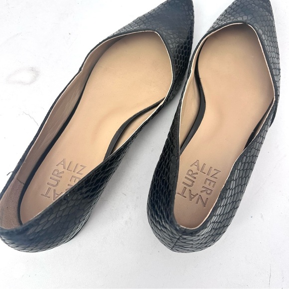 Naturalizer Havana Flat Size 7.5 Snakeskin Embossed Leather Pointed Toe Black - Picture 7 of 12